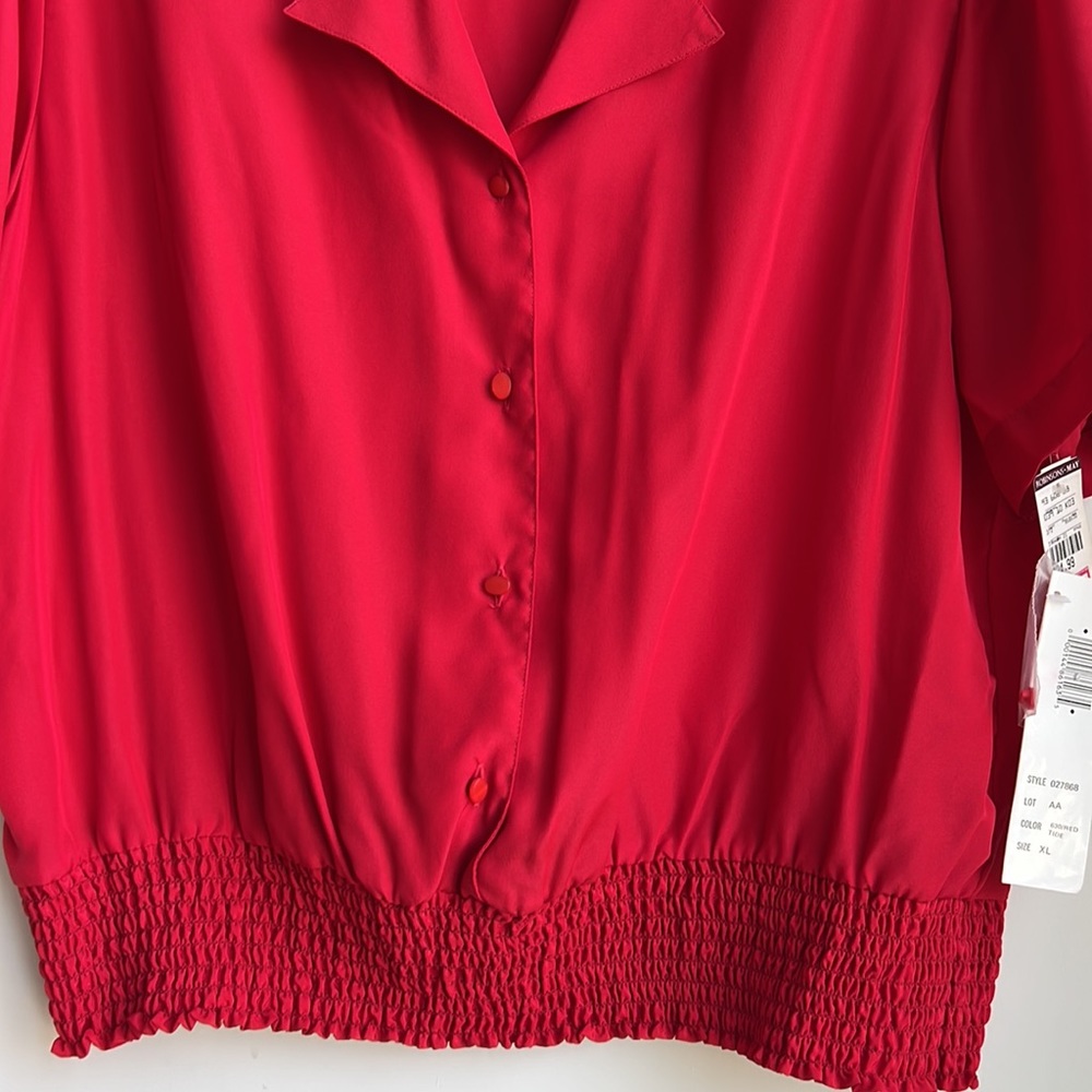 Vintage Laura & Jayne Collection Red Button up Smocked Hem blouse - Picture 5 of 11
